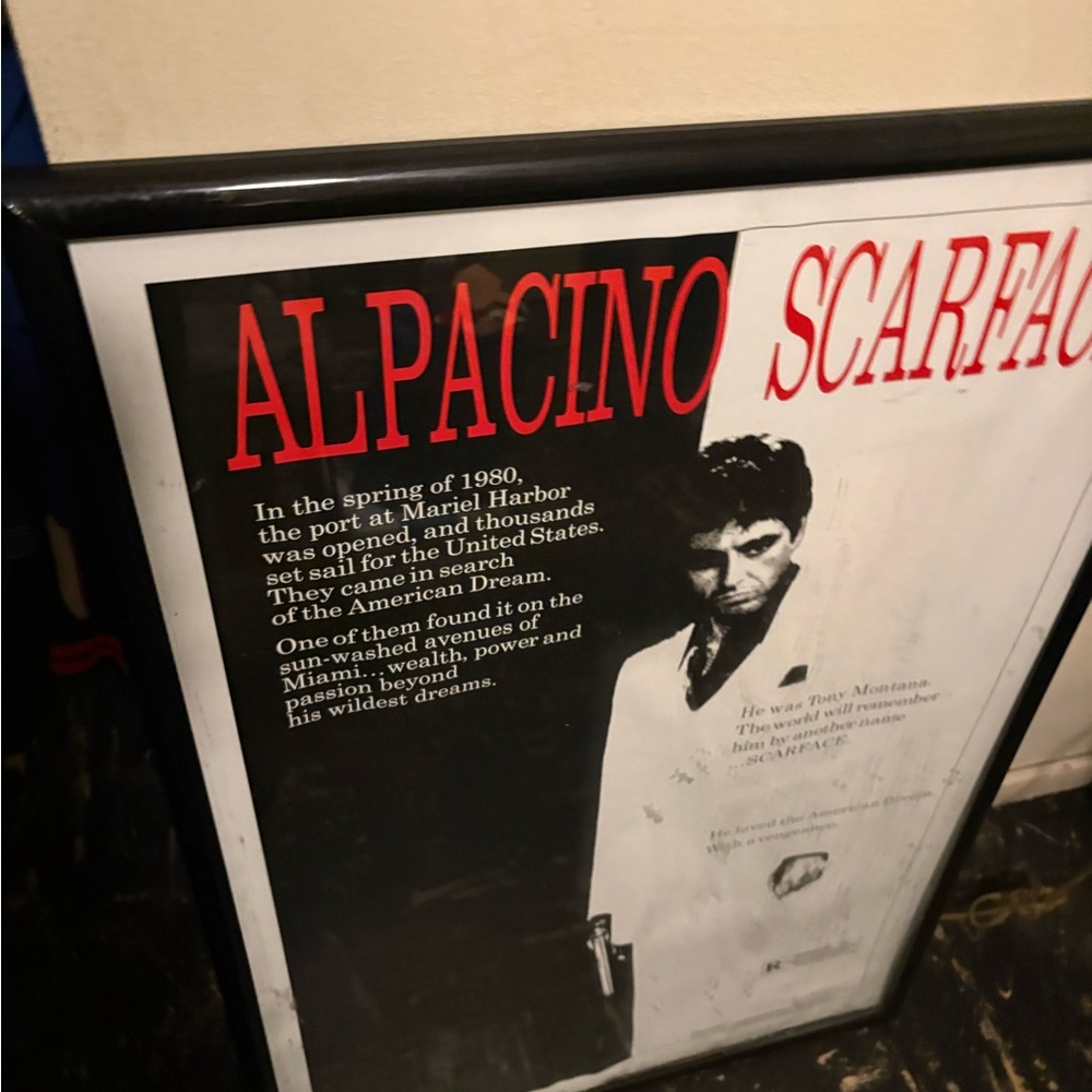 Al Pacino Scarface Framed Poster - Black, White, Red